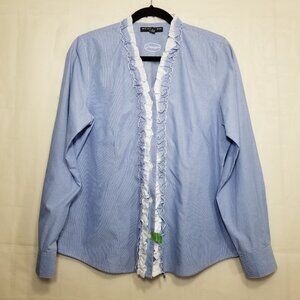 Pendleton Wrinkle Free ruffle front shirt blue 12